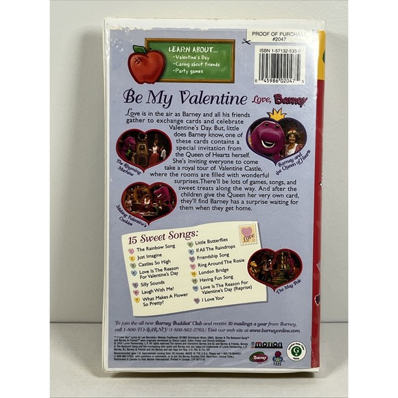 Barney - Be My Valentine - Love, Barney (VHS, 2000, Clam Shell) - TESTED - Picture 2 of 7